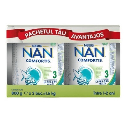 Pachet Avantajos Nan 3 Comfortis, +1 an, 2x 800 gr, Nestle