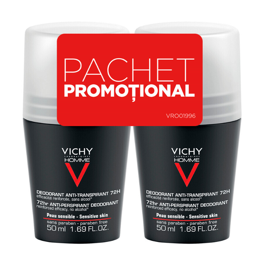 Pachet ofertă, antiperspirant roll-on, 72H, bărbați, Vichy