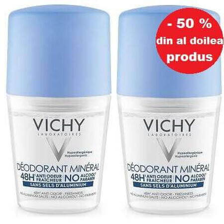 Pachet ofertă, antiperspirant roll-on, Mineral, 48H, Vichy