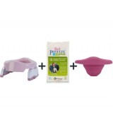 Pachet Olita portabila + liner reutilizabil + 10 pungi biodegradabile, roz-alb, Potette Plus