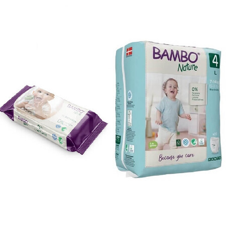 Pachet Scutece Pants Nr. 4, 7-14 kg, 20 bucati + Servetele umede, 50 bucati, Bambo Nature