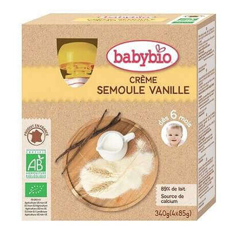 Piure bio cremă, desert din griș cu vanilie, +6 luni, 4x85g, BabyBio