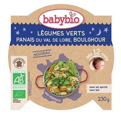 Piure Bio meniu legume verzi, pastarnac si bulgur, +12luni, 230g, BabyBio Mama si copilul