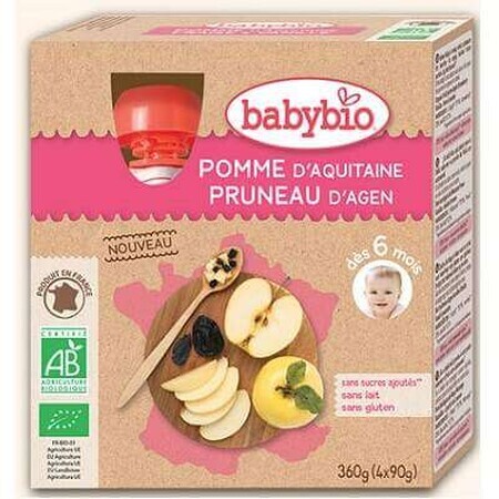 Piure de mere și prune, +6 luni, 4x90g, BabyBio