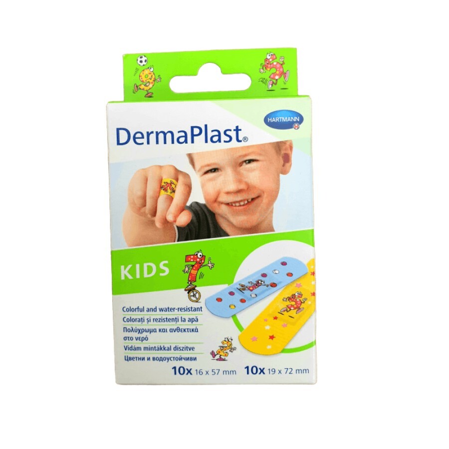 Plasturi Kids colorați, 16x57mm/19x72mm, 10 buc, Dermaplast