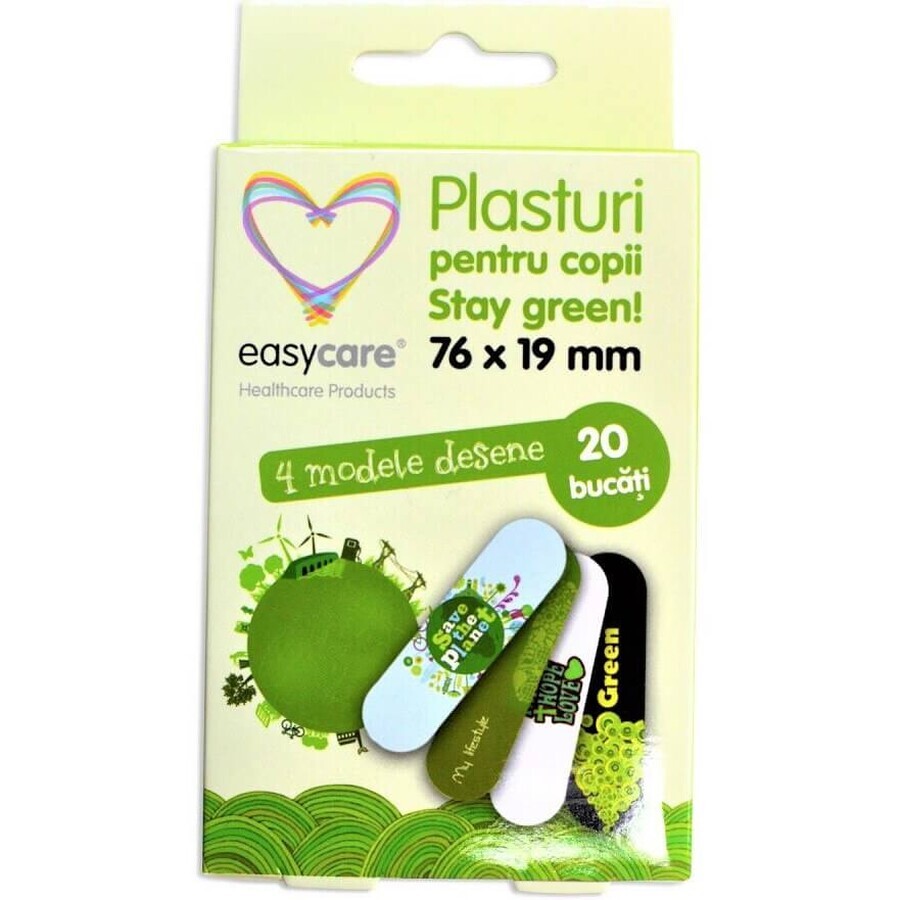 Plasturi pentru copii Stay Green, 76x19 mm, 20 bucati, EasyCare