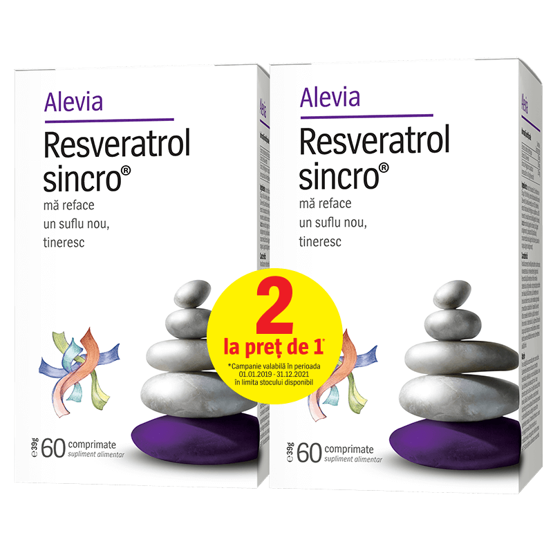 revidox 1+1 pret farmacia tei Resveratrol Sincro, 60 comprimate, Alevia (1+1 pret special)