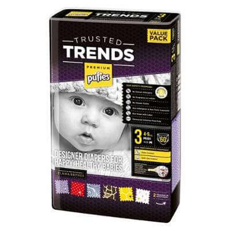 Scutece nr.3 Pufies Trusted Trends Midi, 4-9 kg, 60 buc, Ficosota Sintez