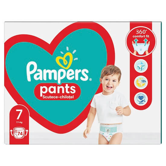 Scutece Pants Comfort Fit 360 Nr. 7, +17 kg, 74 bucăți, Pampers Mama si copilul