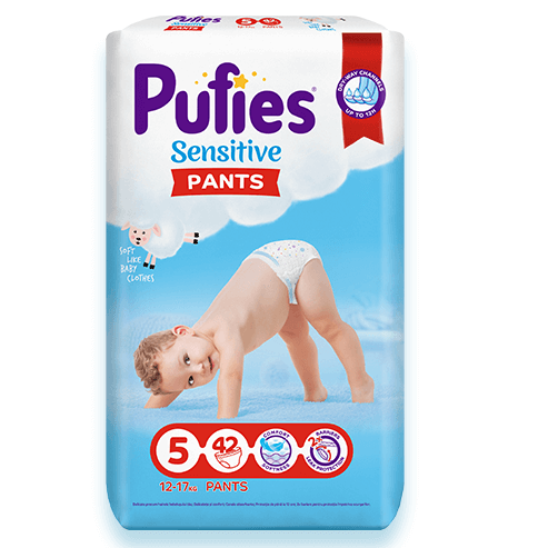 Scutece Pants Sensitive Junior Nr. 5, 12- 17 Kg, 42 bucati, Pufies Mama si copilul