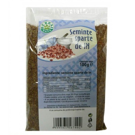 Semințe sparte de in, 100 gr, Herbal Sana