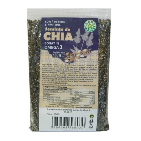 Seminte de chia, 100 g, Herbal Sana
