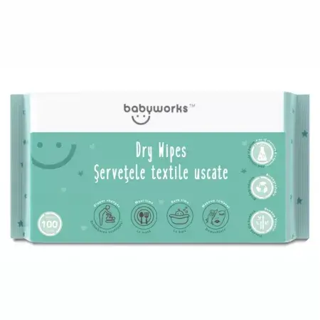 100% biologisch afbreekbare droge servetten, 100 stuks, BabyWorks