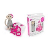 Set jucărie pentru dentiție, muselină și jucărie tricotată, Roz, Matchstick Monkey
