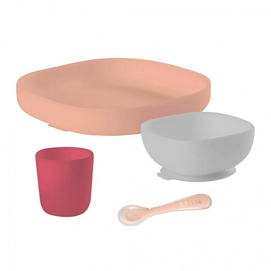 Four-piece table set, silicone, Pink, Beaba