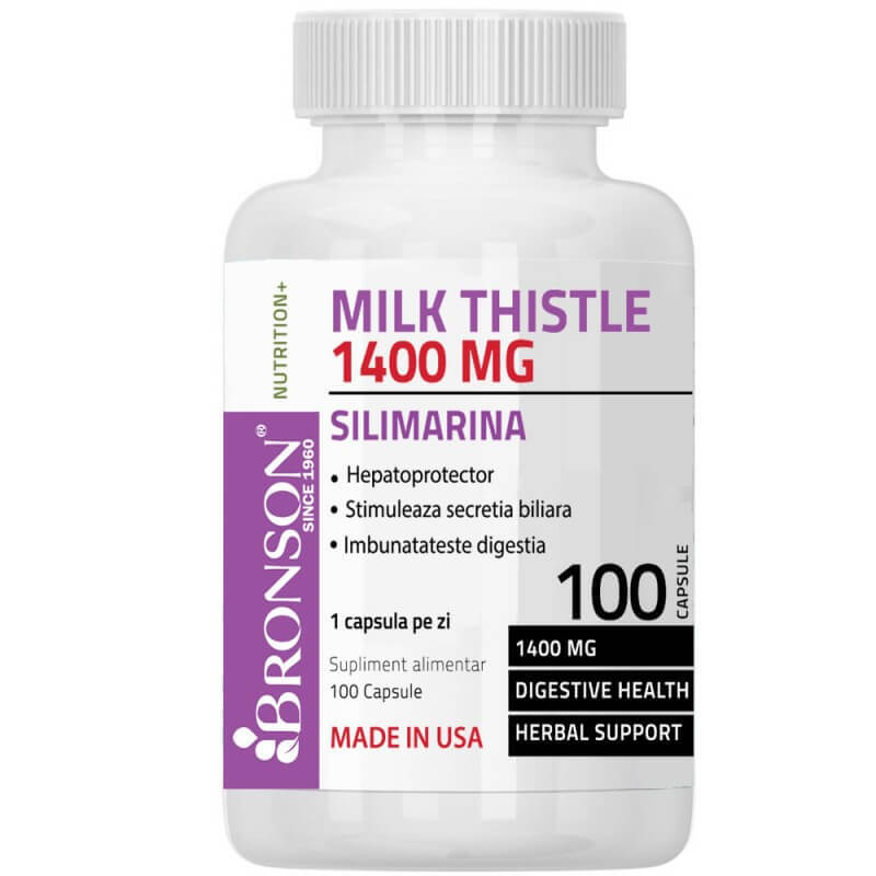 silimarina milk thistle 1000 mg pret farmacia tei Silimarina Milk Thistle, 1400 mg, 100 capsule, Bronson