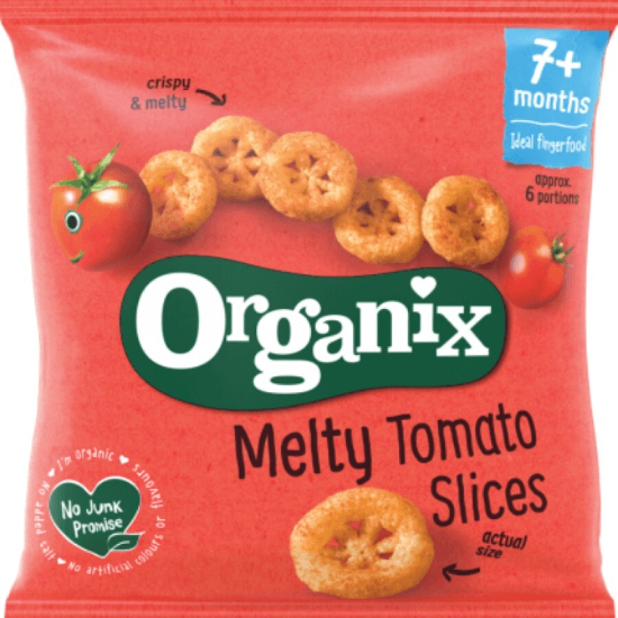 Snack ecologic Bio din porumb cu rosii si morcovi, +7 luni, 20 g, Organix