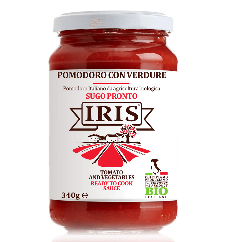spaghete cu sos de rosii si sunca Sos bio de rosii cu legume,340g, Iris Bio