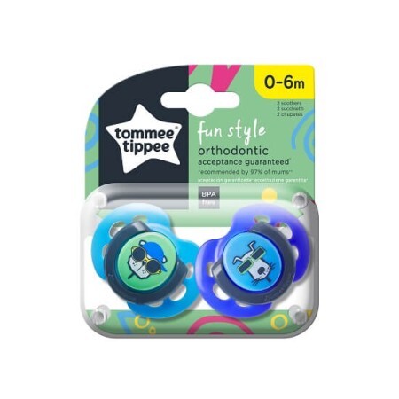 Suzete ortodontice de zi Fun Pisica/Caine, 0-6 luni, Tommee Tippee