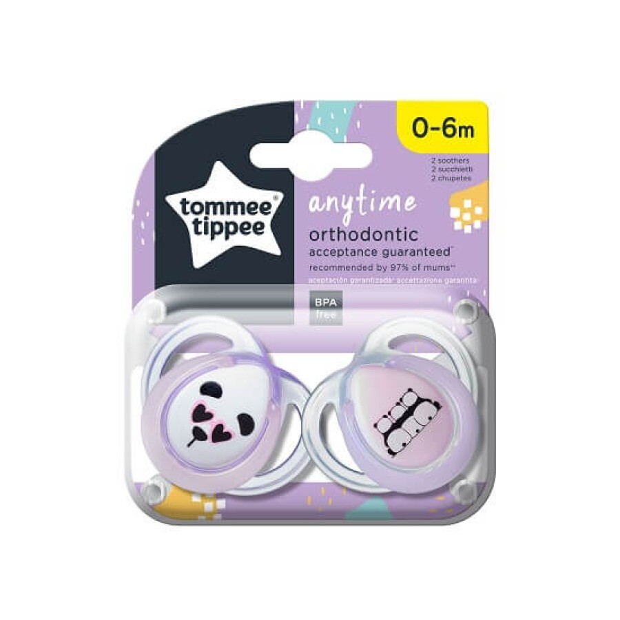 Suzete ortodontice ursuleti panda roz si alb Anytime, 0-6 luni, Tommee Tippee