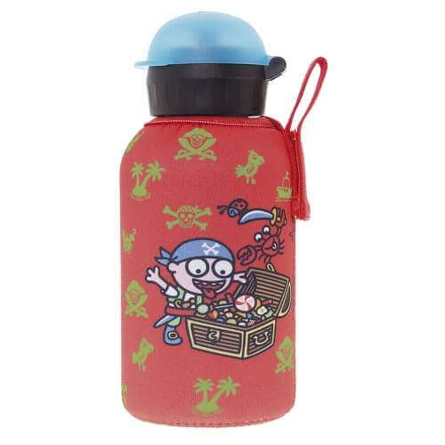 Termos Hit inox cu ventil Sport capac cu filet și husa neopren Pirat, 350ml, Laken