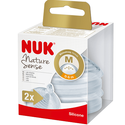 Tetina din silicon Nature Sense, M, 0-6 luni, 2 buc, Nuk