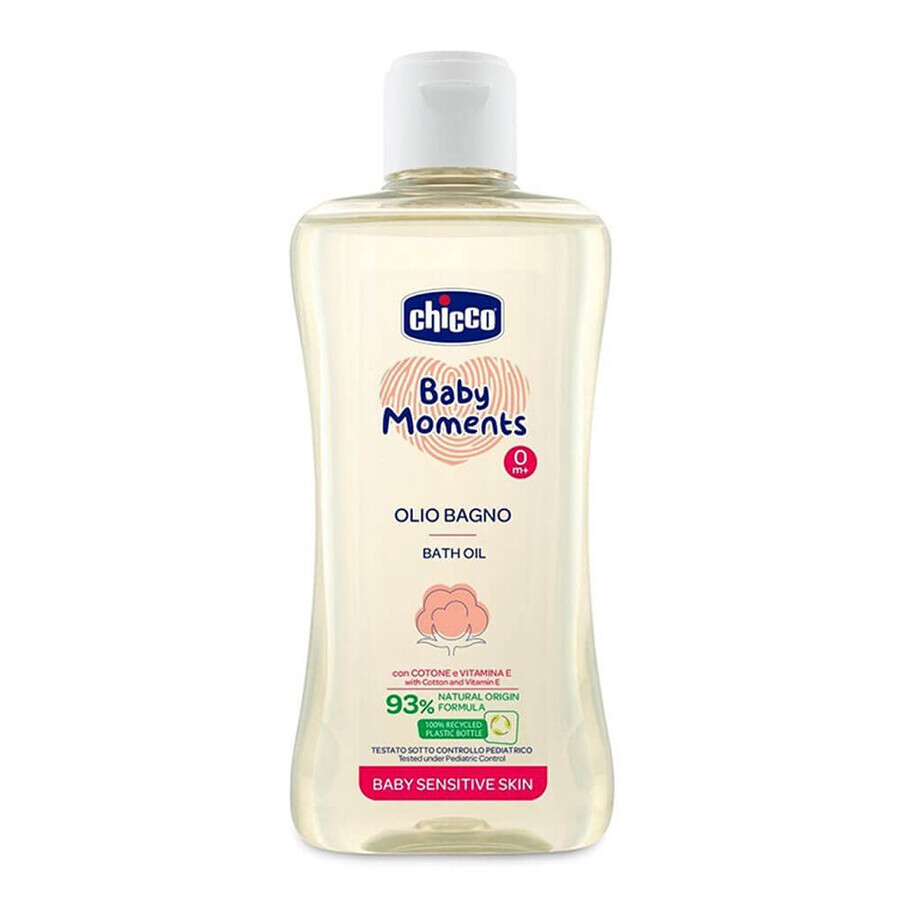 Baby Moments Aceite de Baño Dermatológico Sensible, 200 ml, +0 meses, Chicco