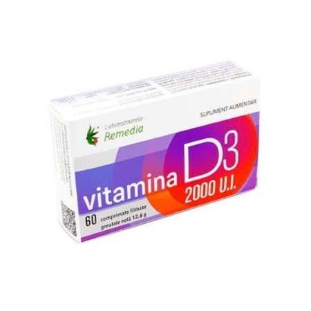 Vitamina D3 2000 U.I., 60 comprimate, Remedia