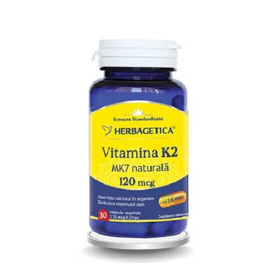 Vitamina K2 MK7 naturala 120mcg, 30 capsule, Herbagetica Vitamine si suplimente