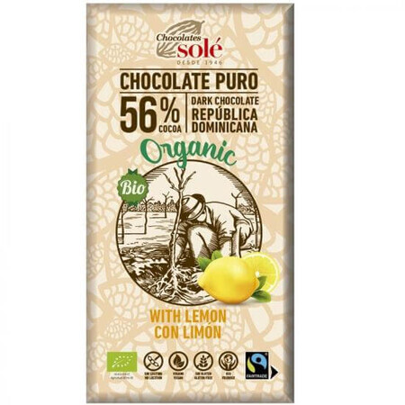 Ciocolata bio cu lamaie 56% cacao, 100g, Pronat