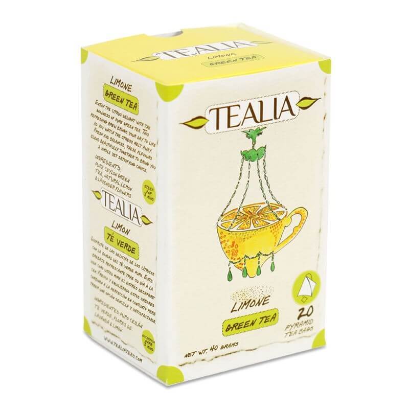 Ceai verde Pure Ceylon cu aromă de lămâie și lavandă (50120), 20 plicuri, Tealia