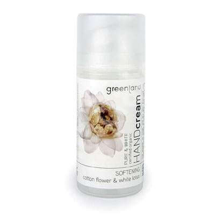 Crema de maini organica pentru catifelare cu bumbac si lotus alb Pure&White, 100 ml, Greenland