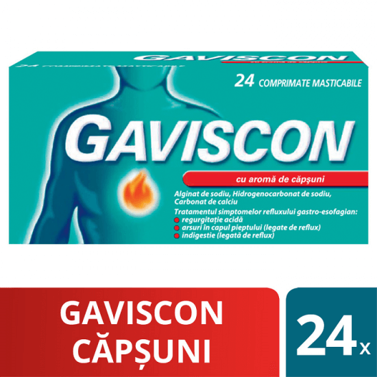 Gaviscon capsuni, 24 comprimate masticabile, Reckitt Benckiser