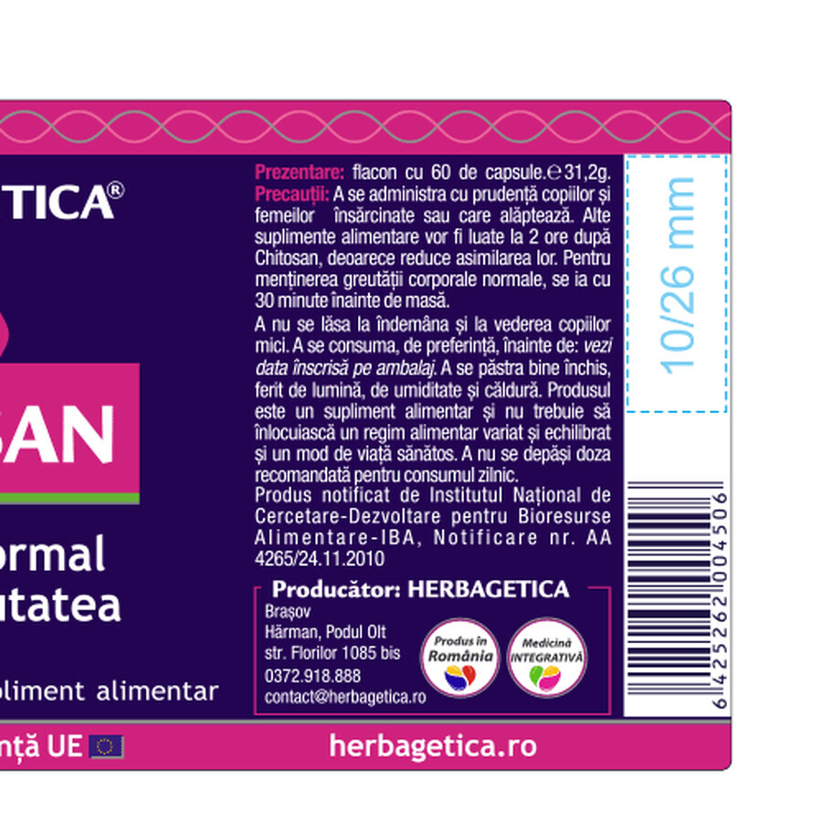Chitosan, 60 capsule, Herbagetica