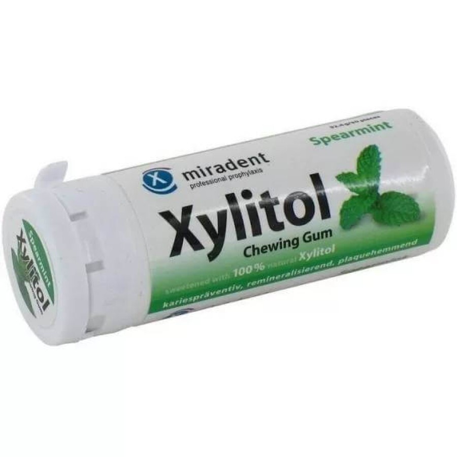 Gumă de mestecat cu Spearmint - Miradent Xylitol, 30 buc, Hager&Werken