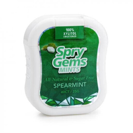 Gumă de mestecat spearmint - Spry Gems Mints, 40 bucăți, Xlear