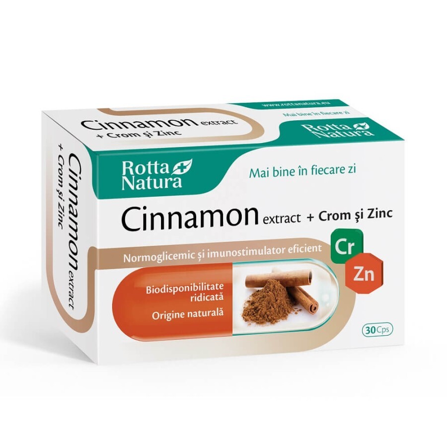 Cinnamon extract + Crom și Zinc, 30 capsule, Rotta Natura recenzii