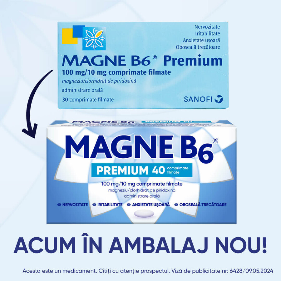 Magne B6 Premium, 100 mg/10 mg, 40 comprimate filmate, Sanofi