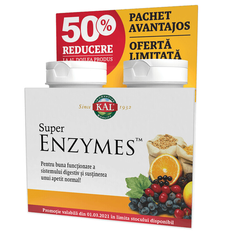 Pachet Super Enzymes Kal, 30 + 30 tablete, Secom