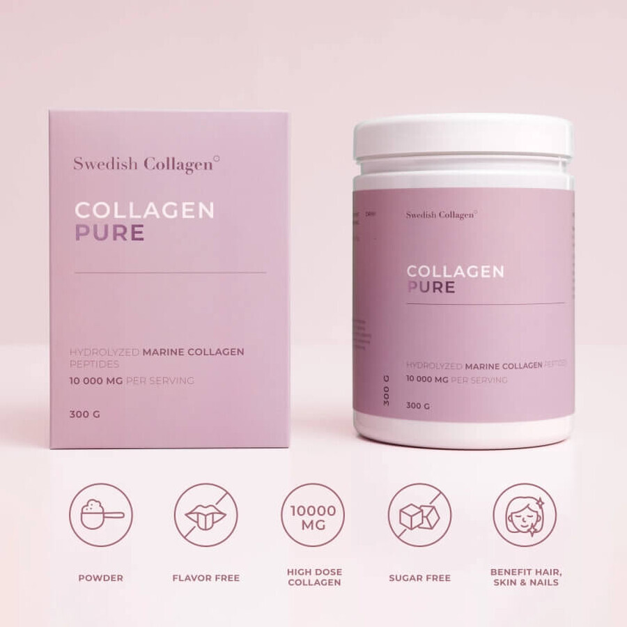 Pulbere de colagen hidrolizat Pure 10.000 mg, 300 g, Swedish Collagen