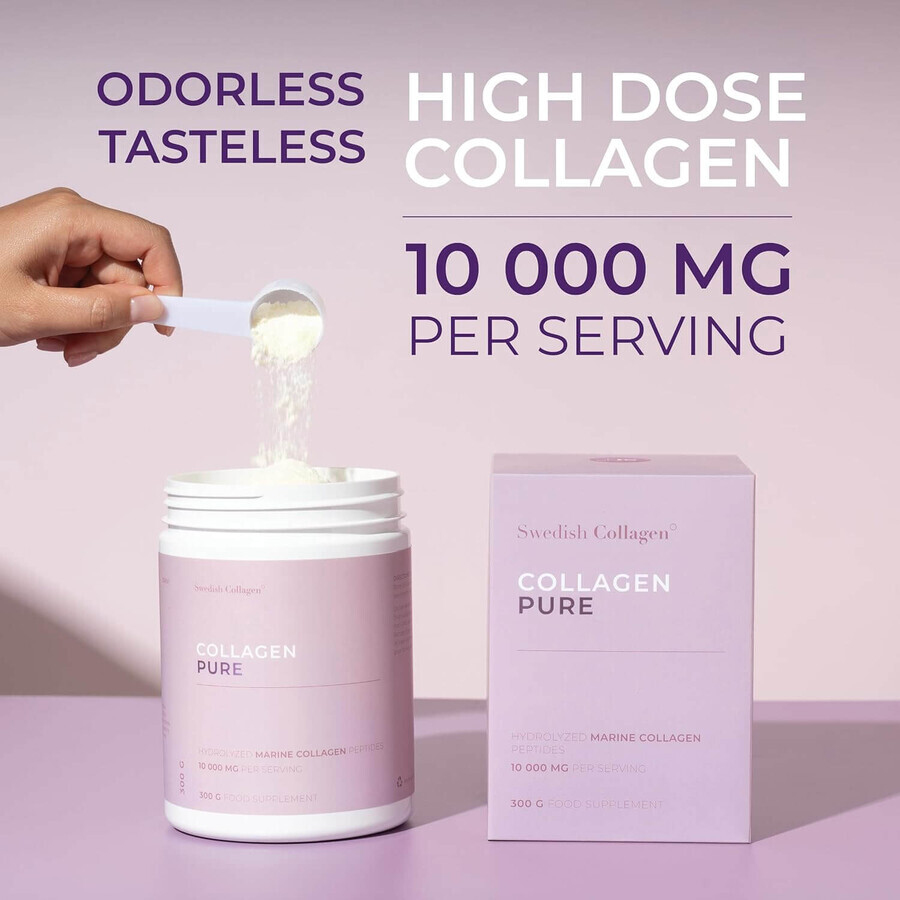 Pulbere de colagen hidrolizat Pure 10.000 mg, 300 g, Swedish Collagen