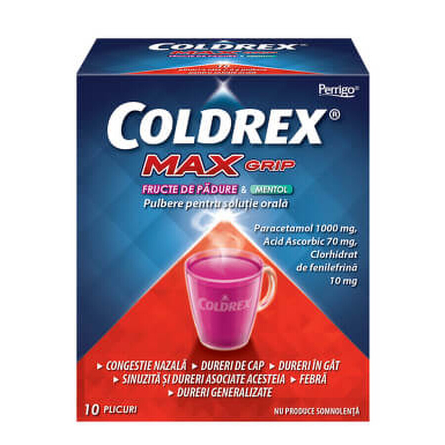 Coldrex Max Grip mit Beeren und Menthol, 10 Portionsbeutel, Perrigo