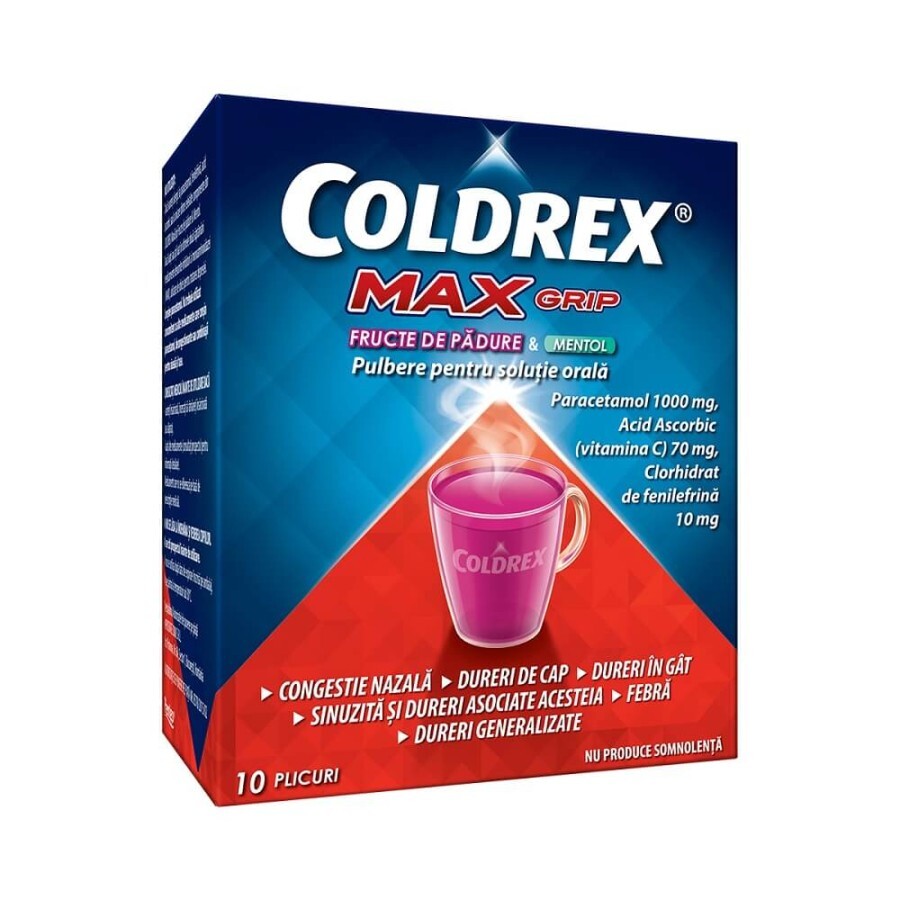 Coldrex Max Grip cu fructe de pădure și mentol, 10 plicuri, Perrigo recenzii