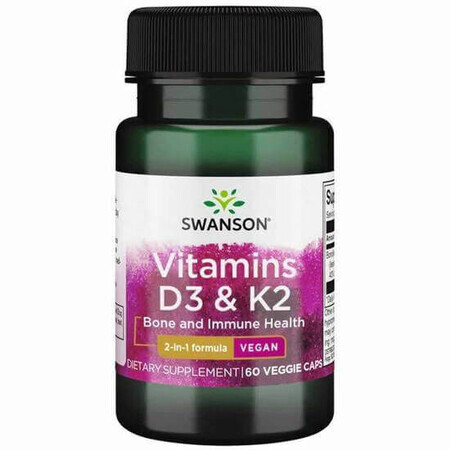 Vitaminele D3+K2, 60 capsule, Swanson
