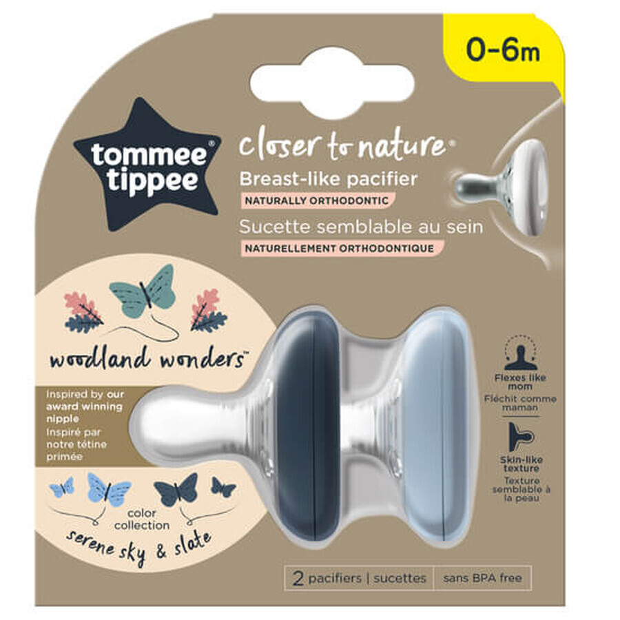 Suzeta de noapte Closer to Nature Breast like Pacifier, 0-6 luni, 2 bucati, Gri, Tommee Tippee