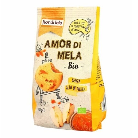 Biscuiti ecologici din grau cu umplutura de mere, 250 g, Fior di Loto