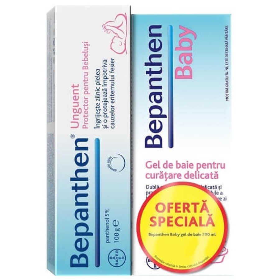 Pachet Unguent Bepanthen 100g + Gel duș Bayer Bepanthen Baby, 200ml, Bayer recenzii