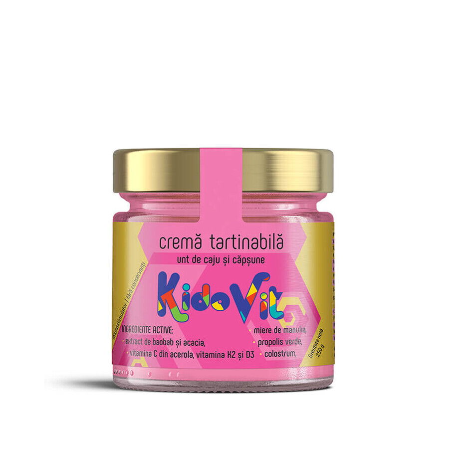 Crema tartinabila cu unt de caju, capsuni, boabab, acacia, KidoVit, 250 g, Remedia