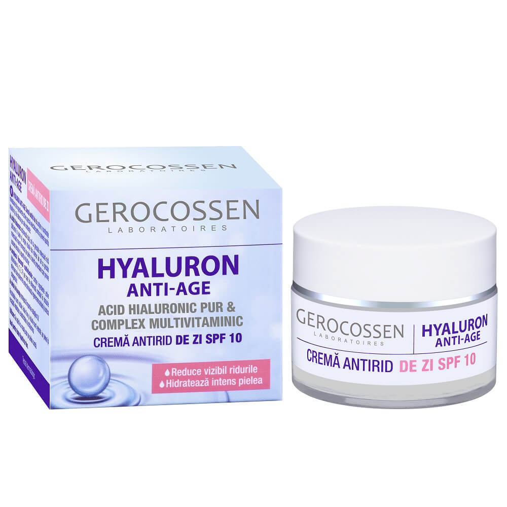 Crema antirid de zi cu acid hialuronic pur SPF10 Hyaluron, 50 ml, Gerocossen Frumusete si ingrijire