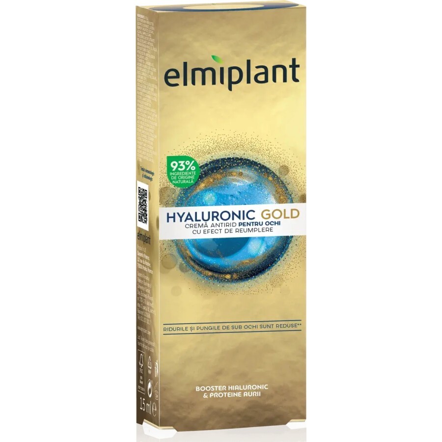 Crema antirid pentru ochi cu efect de umplere Hyaluronic Gold, 15 ml, Elmiplant